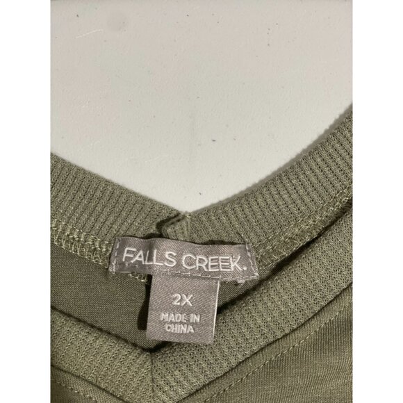 Falls Creek Womens Plus Size 2X Olive Green Tunic Top With Ribbed Sleeves - Picture 4 of 14